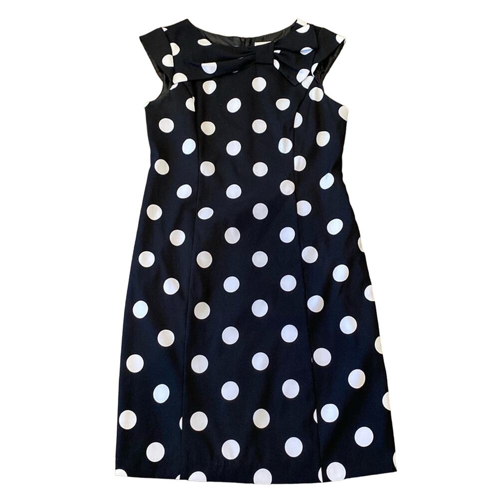 Studio One Women's Polka Dot Cap Sleeve Sheath Dress Black White Size 10